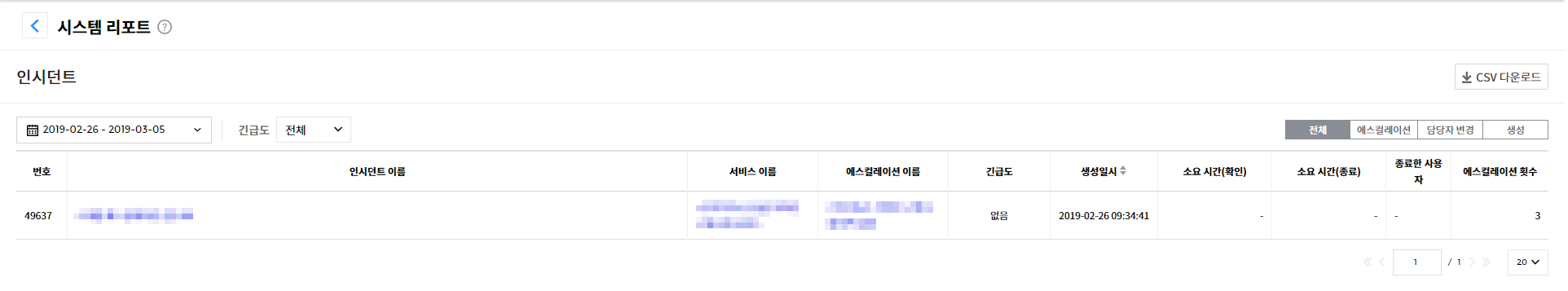 인시던트 보기 클릭 시 상세 화면